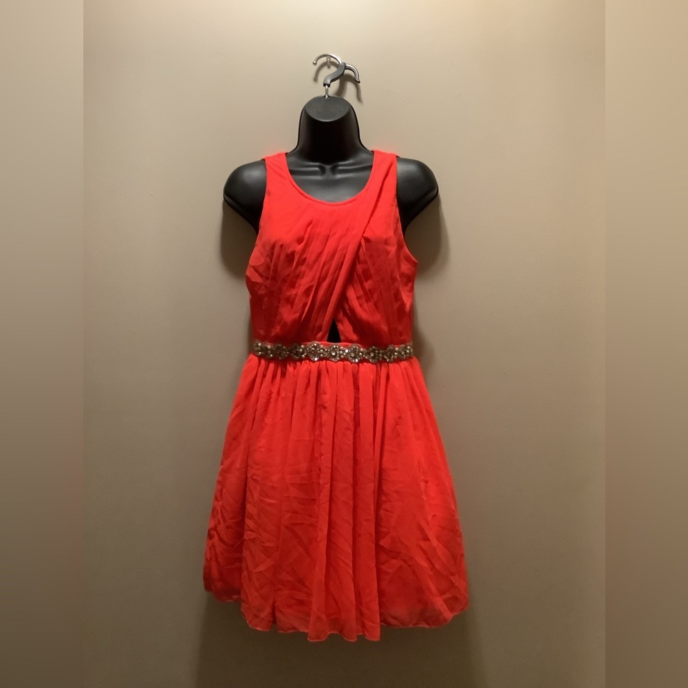 City Studio Coral Red Embellished Dress
